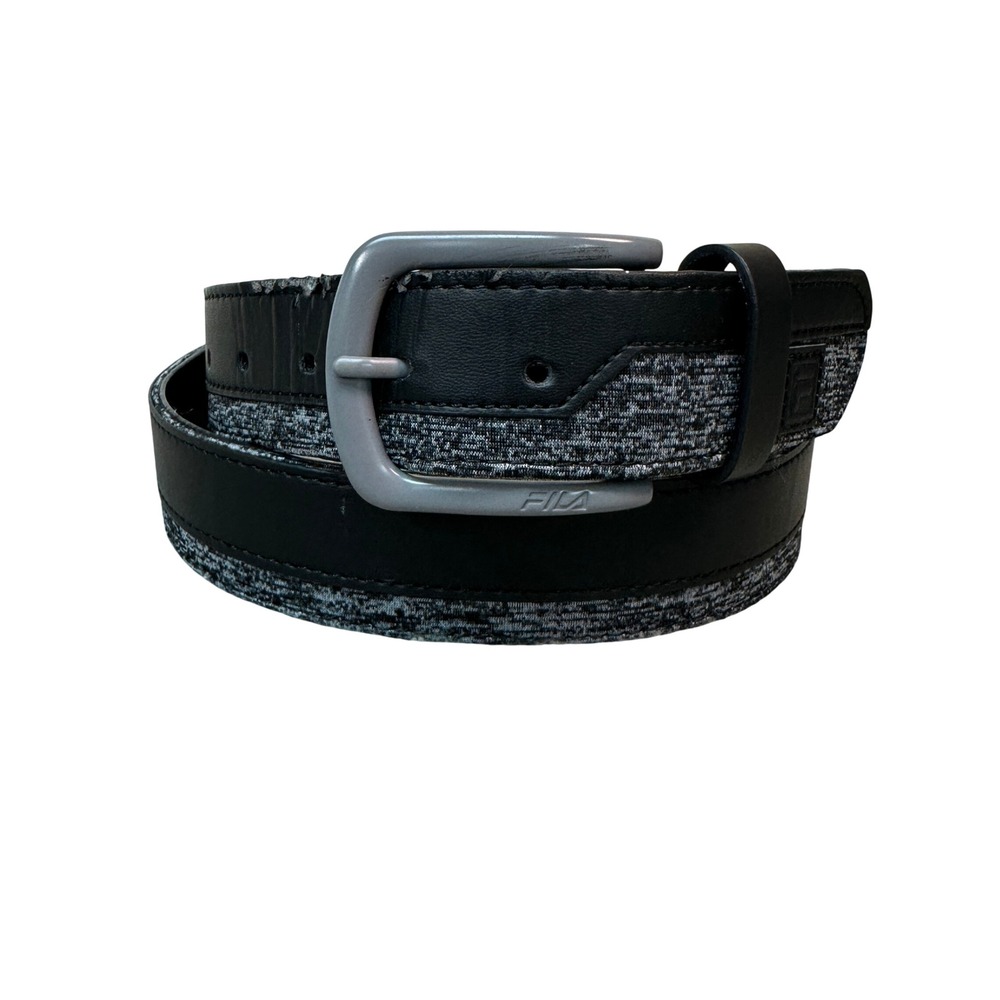 Fila Mens Belt Black Bonded Leather Space Dye Grey Fabric Size 40 FF-BE11960RS